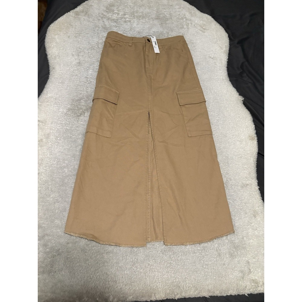 NWT Steve Madden Mushroom Benson Twill Cargo Maxi Skirt Small S Front Slit $89